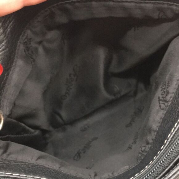 Vintage Fossil Black Leather Compact Satchel Bag with contrast cream stitching - Picture 11 of 16